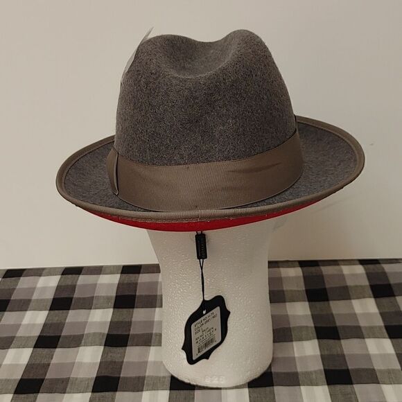MONTIQUE MENS GREY MATCHING GROSGRAIN RIBBON RED BOTTOM WOOL FELT DRESS HAT H75 - Picture 4 of 8